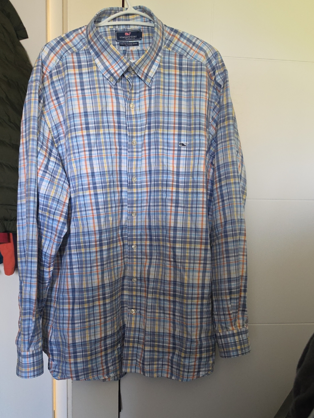 Vineyard Vines Blue and Orange Plaid Button-Down Shirt